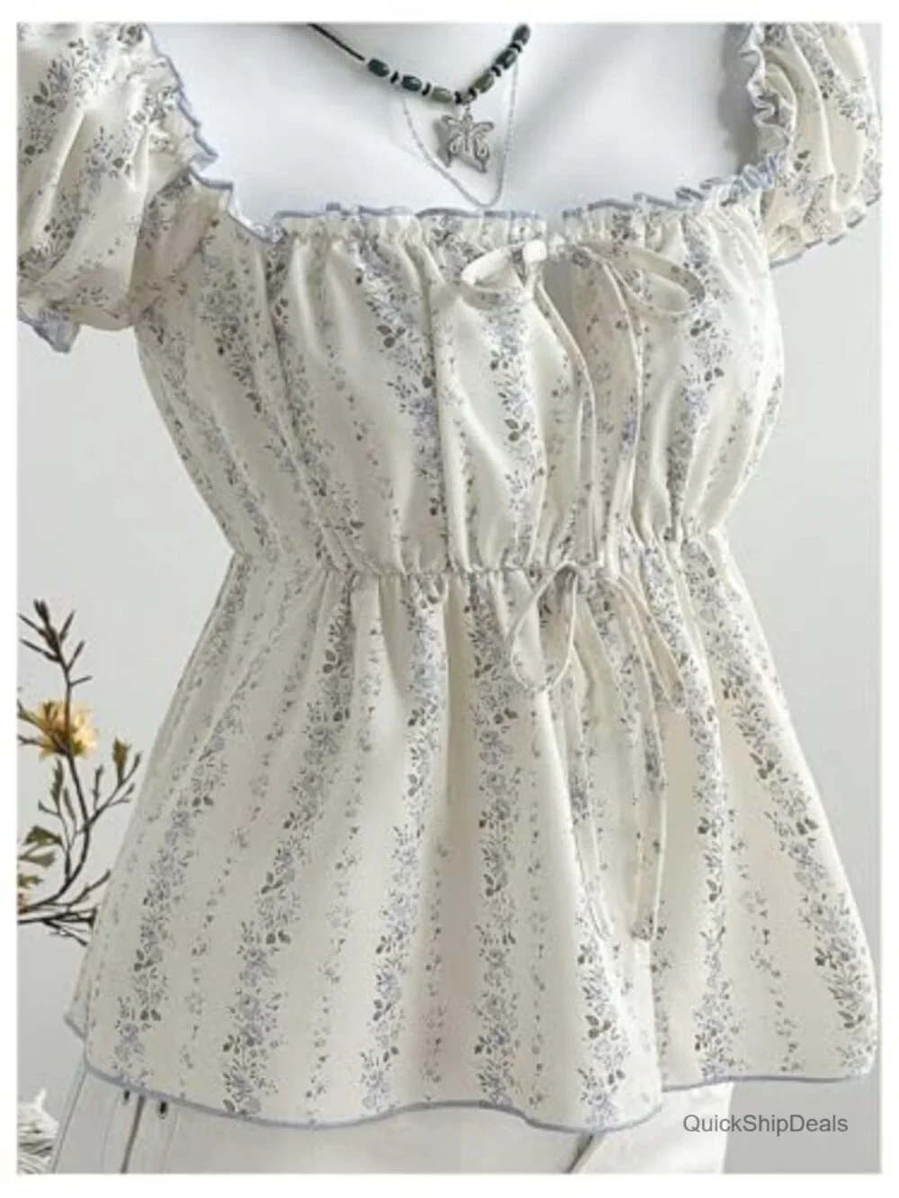 Floral Peplum Top Square Neck Puff Sleeve Ruffle Babydoll Blouse